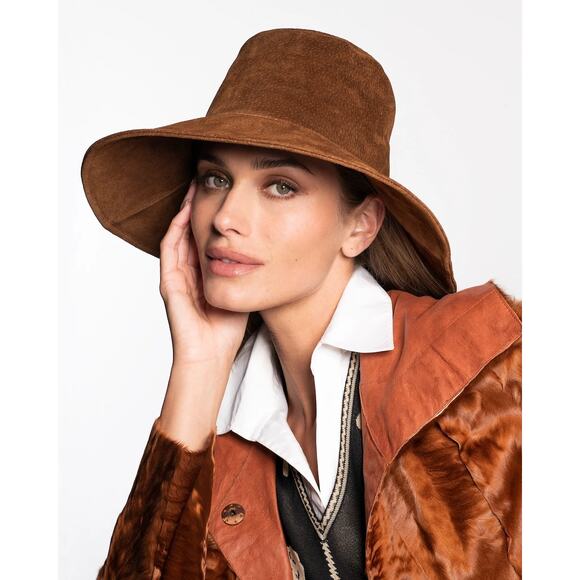 Eric Javits Anette Tabac Hat Brown Calf Suede Packable Floppy Water Repell UPF main image 5